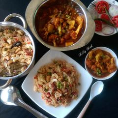 A picture of Winter special odia style sweet pulao with gobi matar masala.