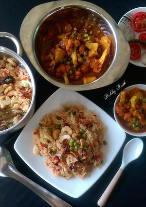 A picture of Winter special odia style sweet pulao with gobi matar masala.