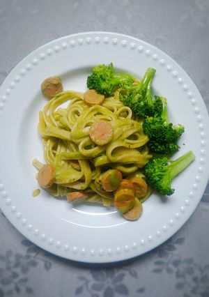 Foto resep Spinach Pasta Carbonara+Vegie: Healthy&Delicious!