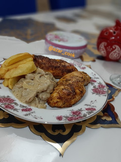 عکسی از دستور استیک مرغ با سس قارچ