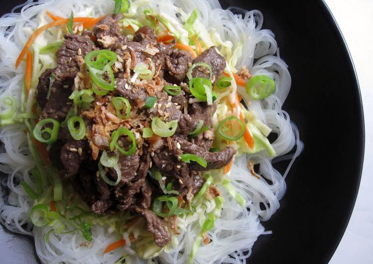 Rice Vermicelli with Beef and Coleslaw