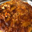 Torta invertida de melocotón y flan