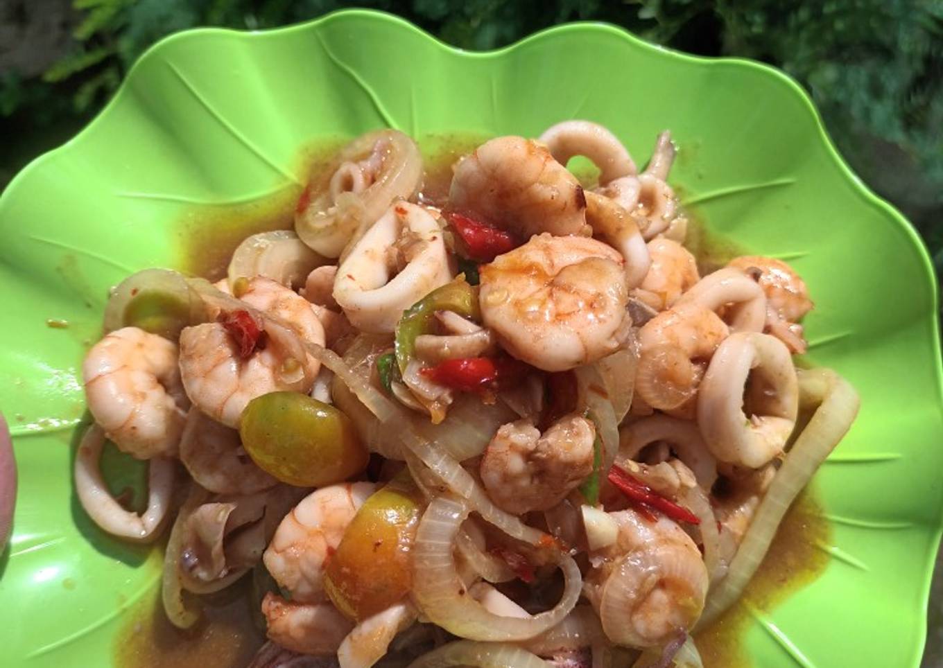 Cumi, udang saus tiram