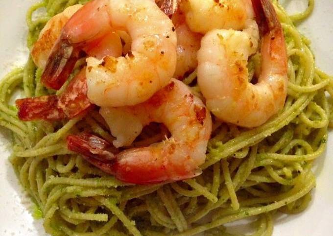 Recipe of Quick Prawn Pesto Spaghetti