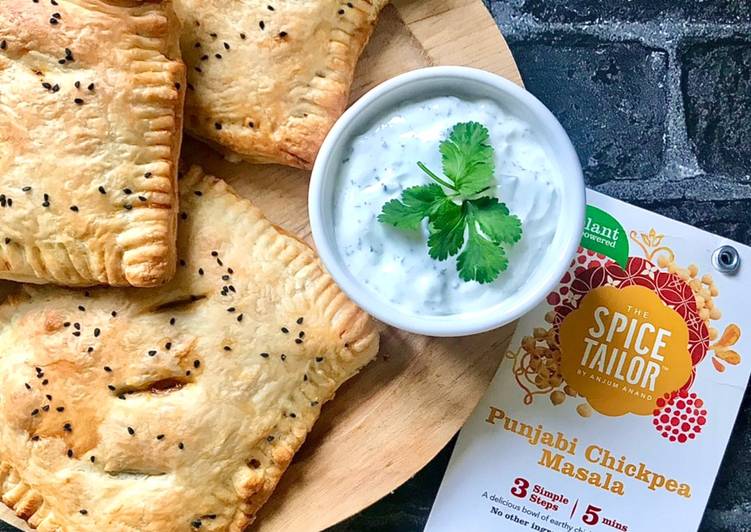 How to Make Award-winning Vegetarian Aubergine &amp; Chickpea Masala Pies with Cucumber and Mint Dip 🌱 (plant based swaps)