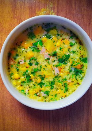 Füstölt pulykás kukoricaleves kagylótésztával🌽👌 recept fotója