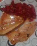 Filetes de merluza asada con pimientos