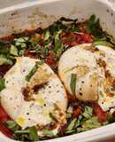 Baked Burrata with Roasted Tomatoes,Olive Oil and White Wine Vinegar