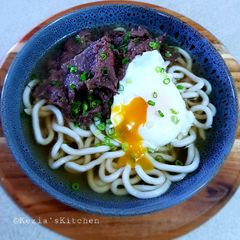 A picture of Beef Udon Noodles Soup.