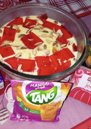 A picture of Mango tropical fruits trifle.