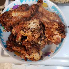 A picture of Kitchen cabinet chicken legs.