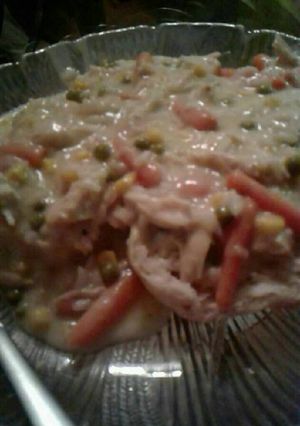 A picture of Chicken&rice with veggies.
