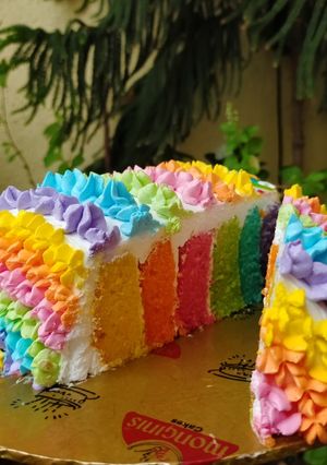 A picture of Rainbow cake.