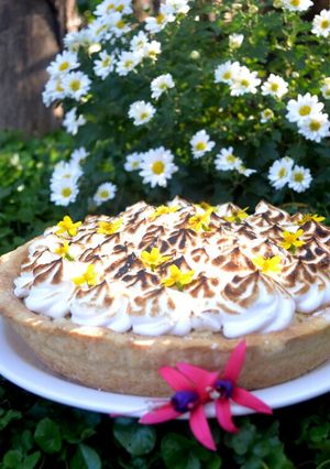Una foto de Tarta de dulce de leche, pastelera y merengue🌺