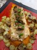 Lenguado con champiñones y papas torneadas