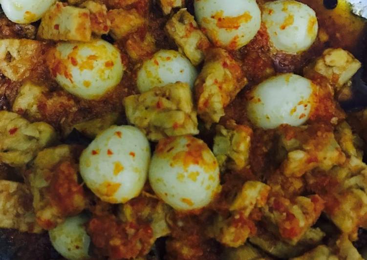 Telor puyuh mix tempe di balado 🌶🌶🌶
