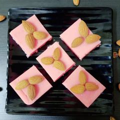 A picture of Rose milk Maida burfi.