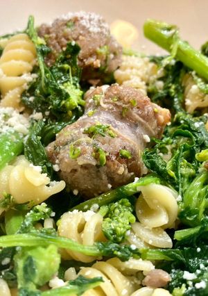 A picture of Pasta with Broccoli Rabe and Italian Sausage.