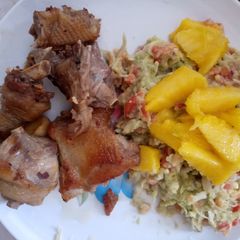A picture of Pan roast chicken served with salad.