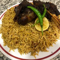 Mandi lamb and rice A picture of Mandi lamb and rice.