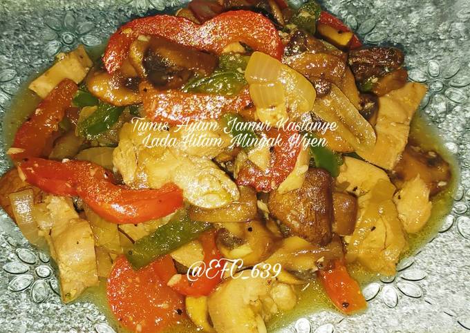 Ini dia! Resep memasak Ayam Jamur Kastanye Lada Hitam Minyak Wijen yang lezat