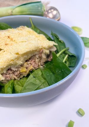 Une photo de Parmentier de bœuf poireaux à la moutarde