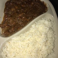 A picture of White Rice and Mongolian Beef.