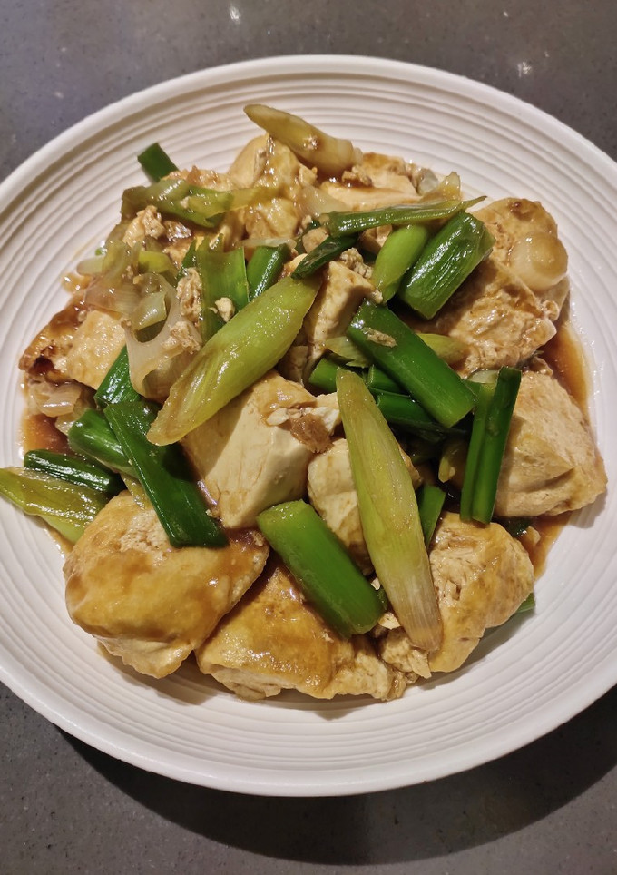 A picture of Tofu with Small Leeks.
