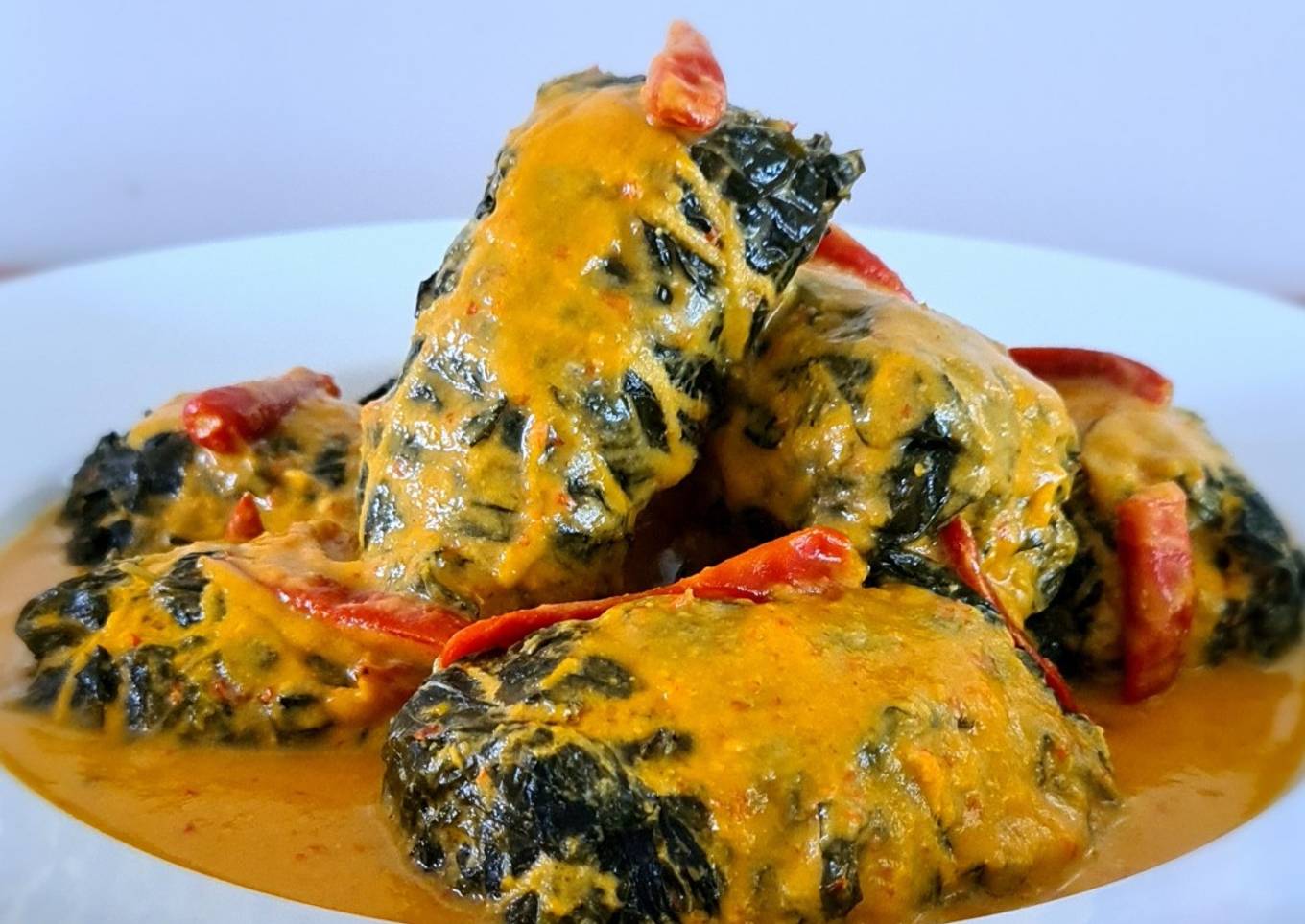 Buntil (Cassava Leaves Filled With Coconut, Tempeh & Anchovies)
