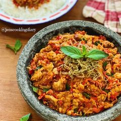 A picture of Sambal Tempe Teri Kemangi (Tempe Anchovy Basil Chili Sauce).