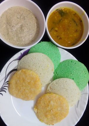 A picture of Tricolour Idli.