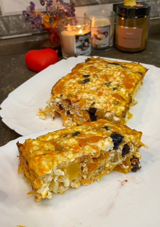Сирно-гарбузова запіканка з сухофруктами😋