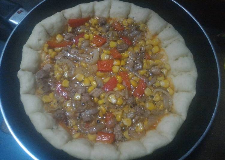 Langkah Mudah untuk Membuat Pizza daging jagung lada hitam teplon #simple Anti Gagal