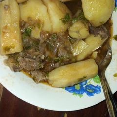 A picture of Matoke and meat#themechallenge.