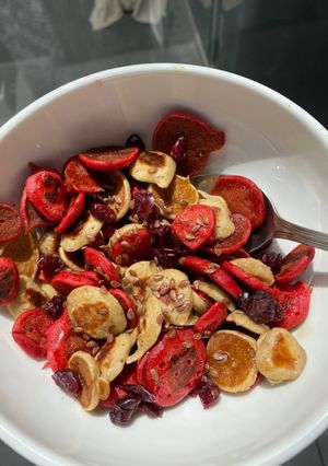 Una foto de “Pancake cereal” de plátano y avena