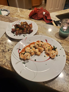 A picture of Shrimp in Romesco Sauce.