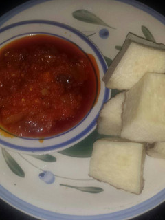 A picture of Fresh pepper sauce with yam.