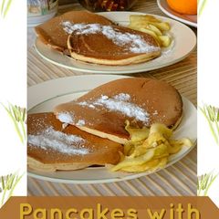 A picture of Pancakes with caramelized apples.