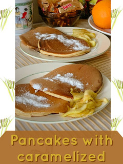 A picture of Pancakes with caramelized apples.