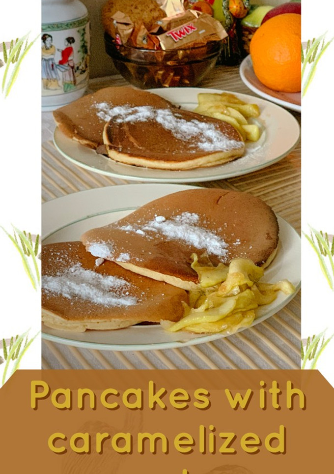 A picture of Pancakes with caramelized apples.