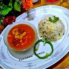 Fried rice with chicken shashlik A picture of Fried rice with chicken shashlik.