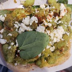 Smashed edamame on toast; Vegetarian and Gluten-free A picture of Smashed edamame on toast; Vegetarian and Gluten-free.