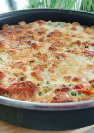 Zöldségfelfújt virslivel gluténmentesen recept fotója
