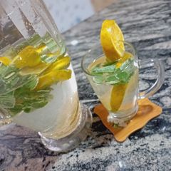 A picture of Orange mint infused water.