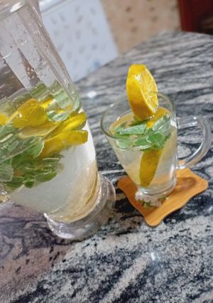 A picture of Orange mint infused water.