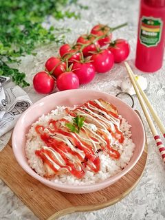 Foto resep Butter Chicken Rice with Mayo & Tomato Sauce🍅
