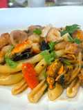 Casarecce con Code di Mazzancolle, Cozze, Seppioline, Calamari e Olive Nere
