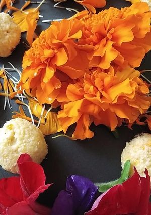 A picture of Orange sandesh quick and instant for navratri fasting.