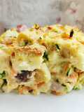 Bread pudding con zucchine, carote e prosciutto cotto