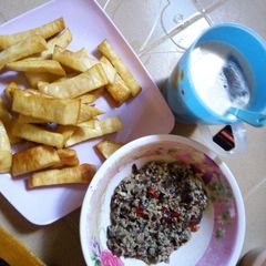 Fried yam with Egg sauce A picture of Fried yam with Egg sauce.